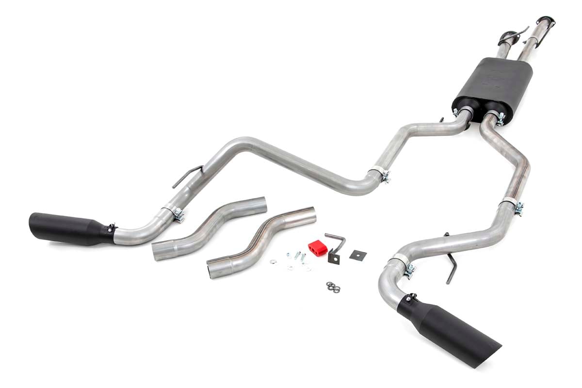 Toyota Tundra Performance Exhaust - Rear + Side Exit - Rough Country - Dual Cat-Back with Stainless Tips - Black - '09-'21